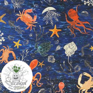 Tissu déco avec finition en Teflon SEA LIFE ANIMALS