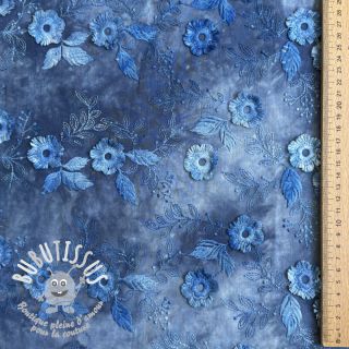 Tissu coton TIE DYE EMBROIDERY Poppy design L