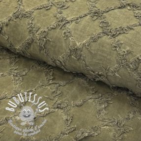 Tissu coton Lin Vintage Fringe Diamonds army