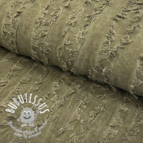 Tissu coton Lin Vintage Fringe Stripe army