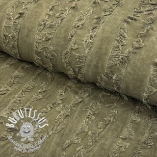 Tissu coton Lin Vintage Fringe Stripe army
