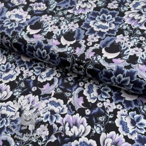 Tissu coton SATIN Dark flowers black digital print