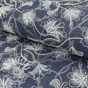 Tissu coton JEANS EMBROIDERY Lisa design A