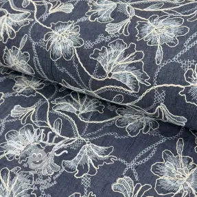Tissu coton JEANS EMBROIDERY Lisa design A