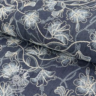 Tissu coton JEANS EMBROIDERY Lisa design A