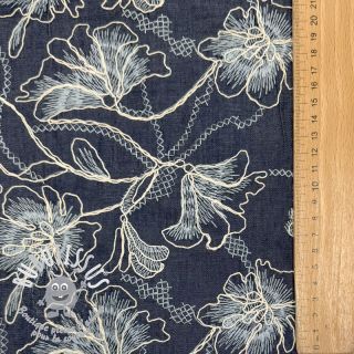 Tissu coton JEANS EMBROIDERY Lisa design A