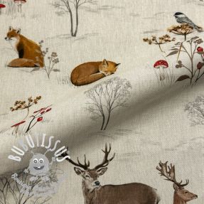 Tissu déco premium Linenlook Winter Forest Animals digital print