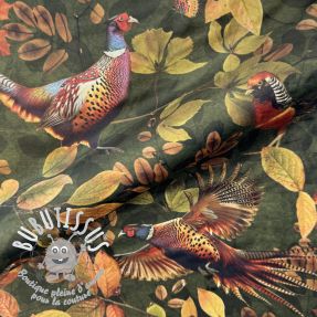 Tissu déco VELVET Pheasant Forest Leaf