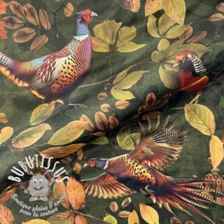 Tissu déco VELVET Pheasant Forest Leaf