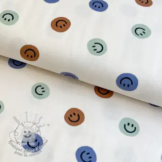 Tissu coton FLANNEL Happy faces off white green