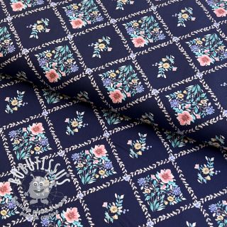 Tissu coton Flowers Tara navy design A digital print