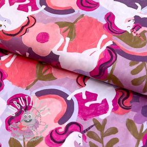 Tissu coton Unicorns mauve digital print