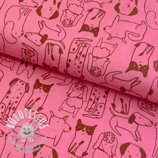 Tissu coton FLANNEL Dogs pink