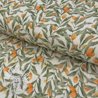 Tissu double gaze/mousseline Leaves off white digital print
