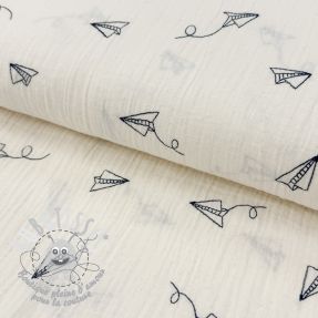 Tissu double gaze/mousseline EMBROIDERY Paper plane natural