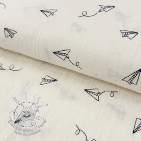 Tissu double gaze/mousseline EMBROIDERY Paper plane natural