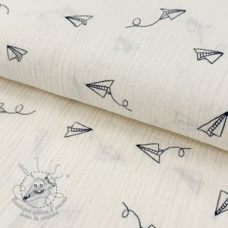 Tissu double gaze/mousseline EMBROIDERY Paper plane natural