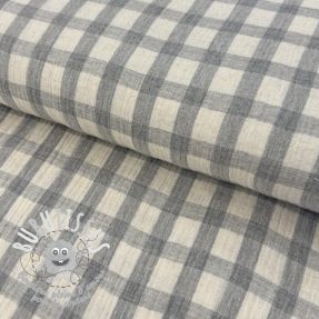 Tissu double gaze/mousseline LINEN YARN DYED Checks grey natural