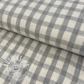 Tissu double gaze/mousseline LINEN YARN DYED Checks grey natural