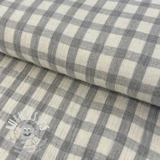 Tissu double gaze/mousseline LINEN YARN DYED Checks grey natural