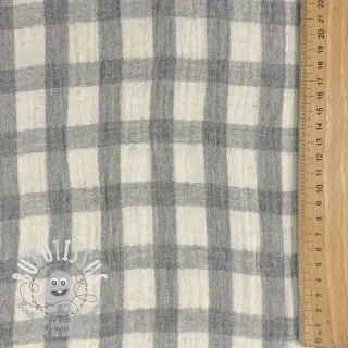 Tissu double gaze/mousseline LINEN YARN DYED Checks grey natural