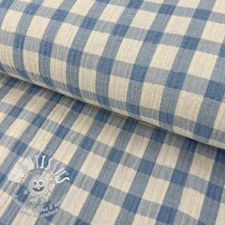 Tissu double gaze/mousseline LINEN YARN DYED Checks light blue natural