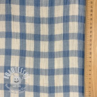 Tissu double gaze/mousseline LINEN YARN DYED Checks light blue natural