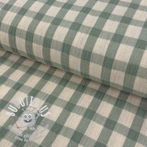 Tissu double gaze/mousseline LINEN YARN DYED Checks sage natural