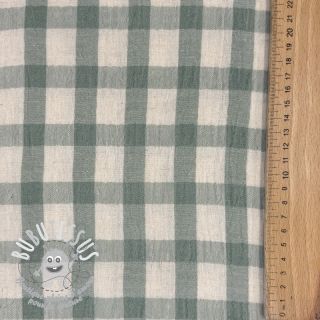 Tissu double gaze/mousseline LINEN YARN DYED Checks sage natural