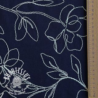 Viscose lin EMBROIDERY Flower Danielle navy