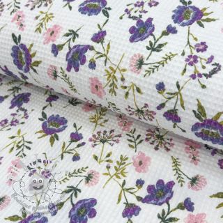 Tissu nid d’abeille Flowers white digital print