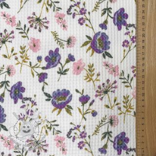 Tissu nid d’abeille Flowers white digital print