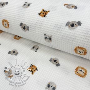 Tissu nid d’abeille Animals white digital print