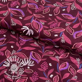 Tissu coton Leaves bordeaux digital print