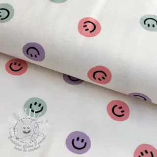 Tissu coton FLANNEL Happy faces off white lilac