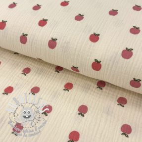 Tissu double gaze/mousseline Fruits apple natural