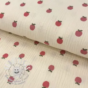 Tissu double gaze/mousseline Fruits apple natural