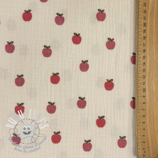 Tissu double gaze/mousseline Fruits apple natural