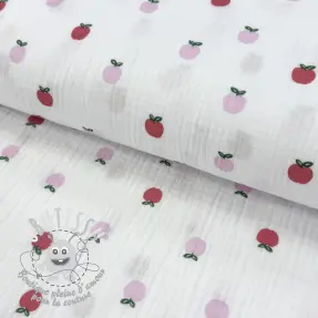 Tissu double gaze/mousseline Fruits apple white