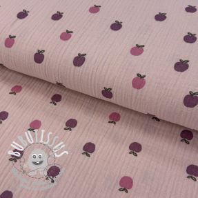 Tissu double gaze/mousseline Fruits apple soft rose