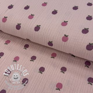Tissu double gaze/mousseline Fruits apple soft rose
