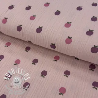 Tissu double gaze/mousseline Fruits apple soft rose