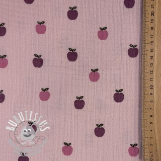 Tissu double gaze/mousseline Fruits apple soft rose