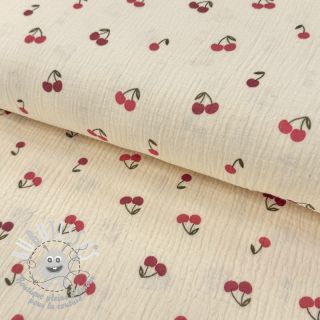 Tissu double gaze/mousseline Fruits cherry natural