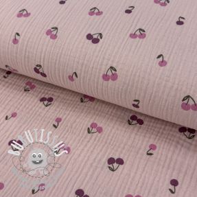 Tissu double gaze/mousseline Fruits cherry soft rose