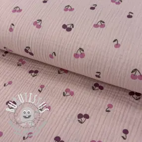 Tissu double gaze/mousseline Fruits cherry soft rose