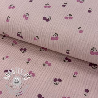 Tissu double gaze/mousseline Fruits cherry soft rose