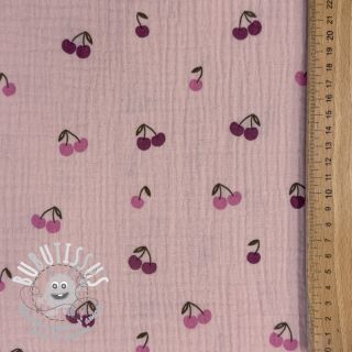 Tissu double gaze/mousseline Fruits cherry soft rose
