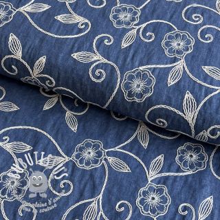 Tissu coton JEANS EMBROIDERY Flowers