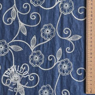 Tissu coton JEANS EMBROIDERY Flowers